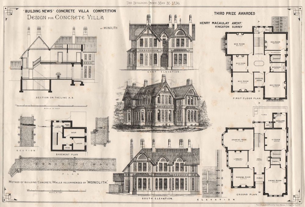 Building News Concrete Villa competition Third Prize. Henry Macaulay 1876